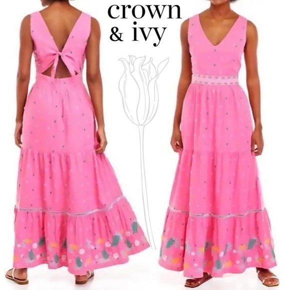 crown & ivy Dresses & Skirts - Crown Ivy Pink Sleeveless Tie Back Maxi Dress
